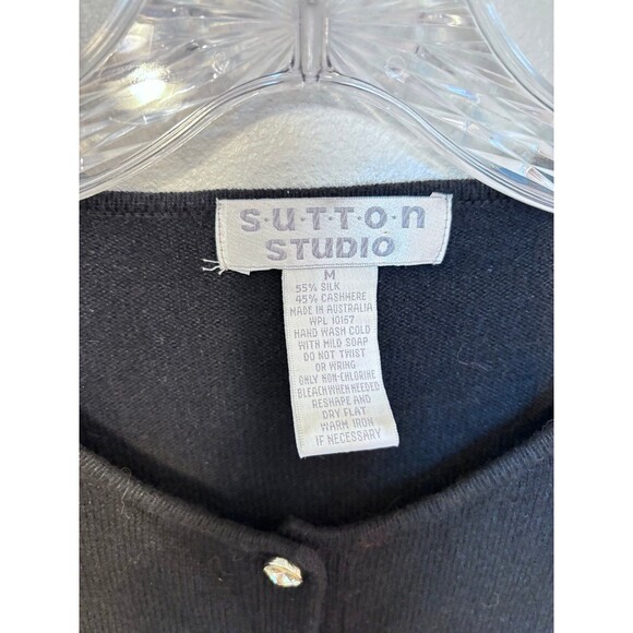 Sutton Studio Cashmere And Silk Black Cardigan With Crystal Buttons Size Medium - Picture 2 of 4